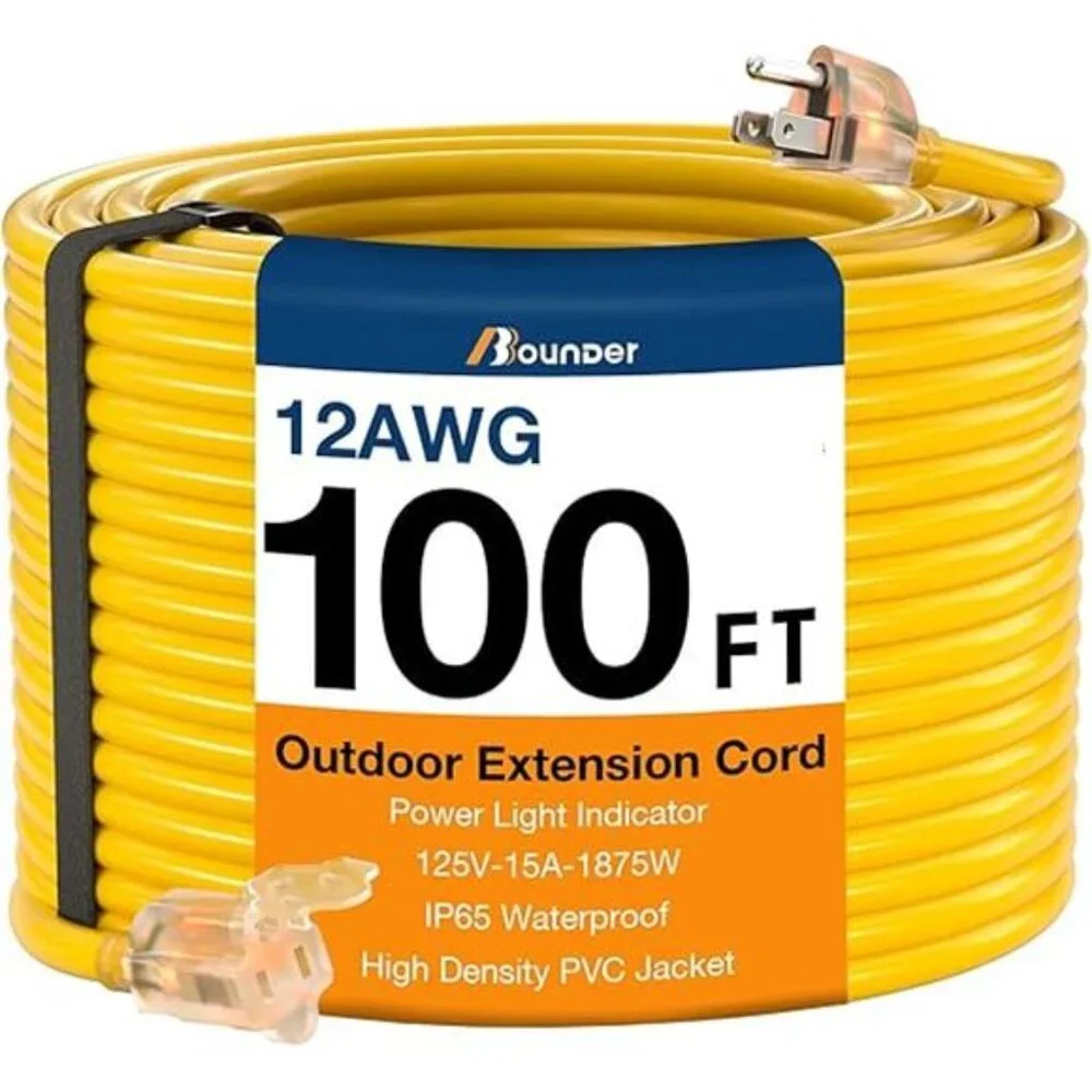 Outdoor Extension Cord 100 FT Waterproof, 12/3 SJTW Heavy Duty 15A 1875W